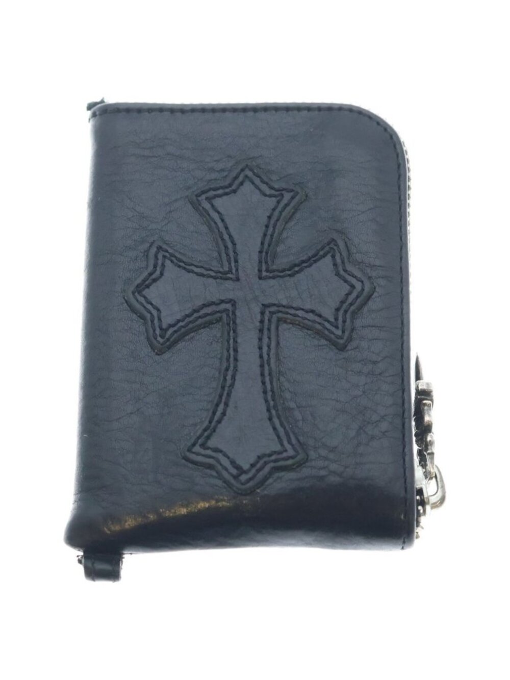 Chrome Hearts Tiny Zip Cross Patch Dagger Zip Leather Coin Purse Compact Wallet